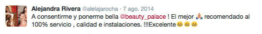 Testimonio de buen servicio de Beauty Palace de Alejandra Rivera